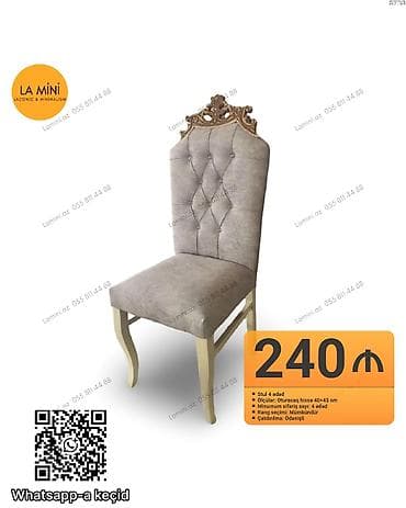 Klassik üslubda yumşaq oturacaqlı stul - Say: 4 ədəd - Ölçülər — 1