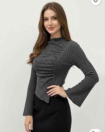 Svitşotlar: Qızılı-boz rəngdə qadın bluzası - Model: dar kəsim, bel xəttini — 2