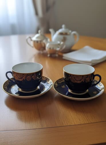 крем прикатен цена в москве: Чайный набор, цвет - Синий, Фарфор, 2 персон, СССР — 1