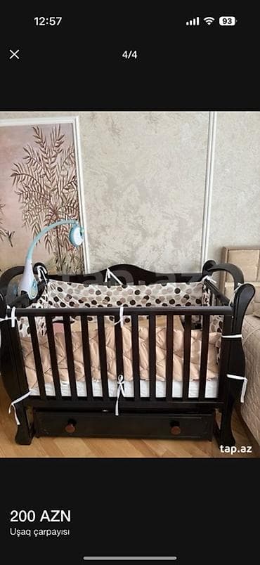 manej beşik: Uşaq çarpayısı – tünd ağac rəngli, klassik dizayn. - Material: ağac — 4