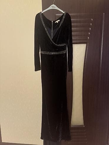 xonca bezemek: Qara samit (velvet) uzun ziyafət donu - Rəng: dərin qara - Parça — 1