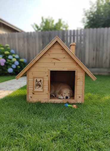 Taxta it evi - Material: təbii ağacdan yığılma, iç və çöl səthləri