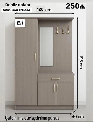 dolab termo: Dolab və dəhliz dolabı dəsti 1) Geniş paltar dolabı - Ölçü: 160 × 195 — 2