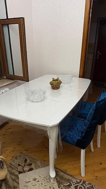 Ağ rəngli yemək masası və stul dəsti - Dəst: 1 ədəd düzbucaq formalı