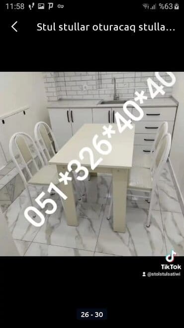 Masa və oturacaq dəstləri: Qonaq otağı üçün, Yeni, Dördbucaq masa, 6 stul — 4