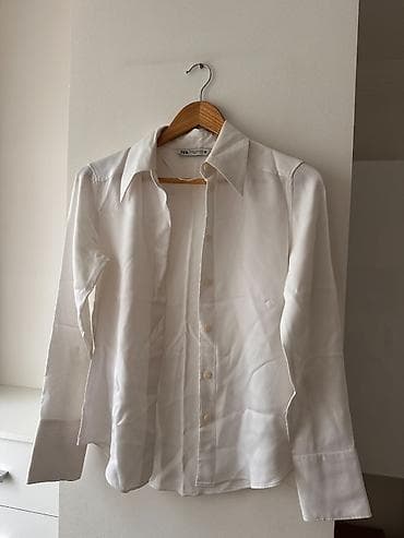 ZARA qadın köynəyi – klassik ağ, düyməli model - Rəng: ağ - Kəsim