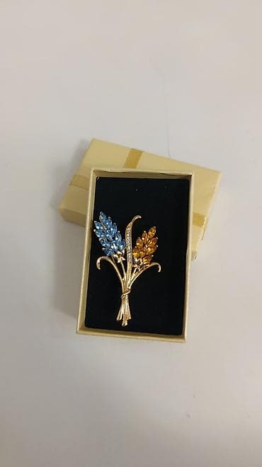 cantalar: Qızılı rəngli floral broş - Dizayn: İki sünbül şəklində floral — 3