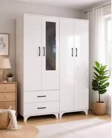 Yeni, 3 qapılı, Ağ, Açılan, Düz dolab