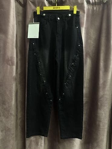 Hicab: Qara rəngli qadın/cins şalvar - Model: yüksək belli, düz-koniq siluet — 1