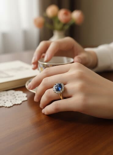 firuzə qaşlı üzüklər: Üzük, Platin, 375 Əyar, Sapfir — 1