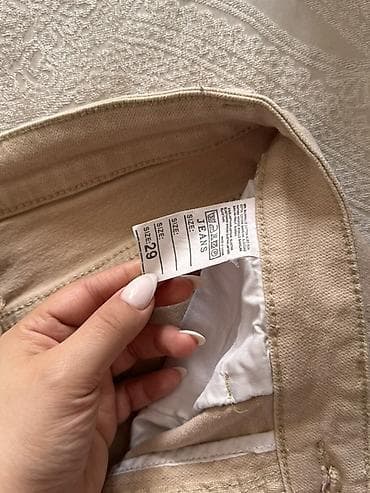 balaca xonca: Bej rəngli düz kəsim cins şalvar - Rəng: açıq bej/cream - Model — 2