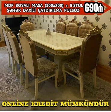 metbex masası: Qonaq otağı üçün, Yeni, Açılmayan, Dördbucaq masa, 6 stul — 5