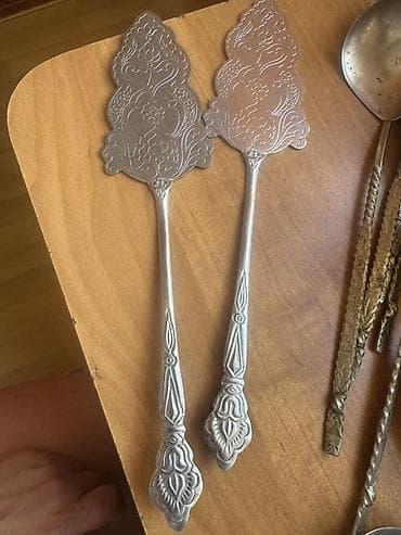 Metal naxışlı desert/paxlava spatula dəsti (2 ədəd) - Material: döküm