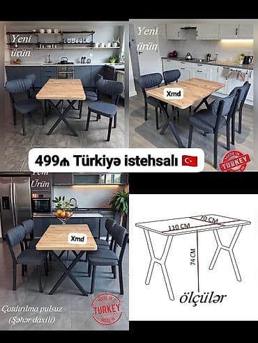 Türkiyə istehsali Yeni Masa 4 stulla 499₼ Catdirilma şəhər daxili