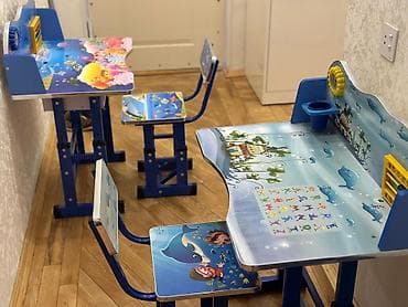 bar stolu: Uşaq üçün masa-stul dəsti - Dəst: tənzimlənən hündürlüklü yazı masası — 4