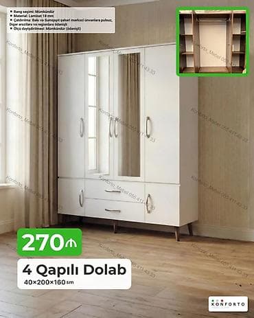 4 qapılı dolab – 40×200×160 sm - Material: 18 mm laminat - Rəng
