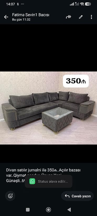 divan satisi: Divan satılır jurnalni ilə 350₼. Açılır bazası var. Qiymət — 1