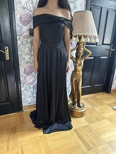Qara ziyafət/gecə uzun libası S Razmer - Model: off-shoulder — 1