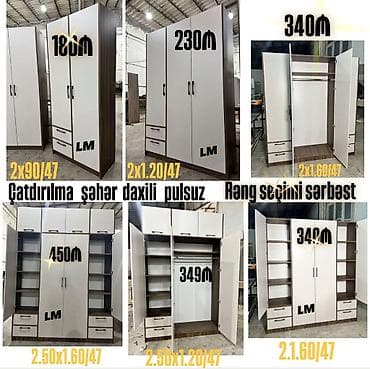 Ev üçün mebel: Müxtəlif ölçülü təmiz laminat dolablar Qiymət : 180₼ (2 qapı) Ölçü — 1
