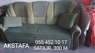 Yaşıl-qəhvəyi tonlarda 3 nəfərlik yumşaq divan. - Karkas: taxta