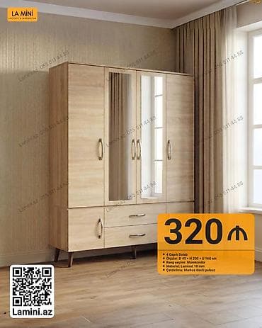 koridor dolabi: 4 qapılı, Güzgülü, Digər rəng, Digər material, Açılan, Düz dolab — 1