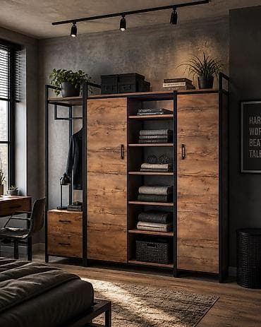 metbext skaflari: Loft üslubunda çoxfunksiyalı dolab sistemi - Material: ağac — 1