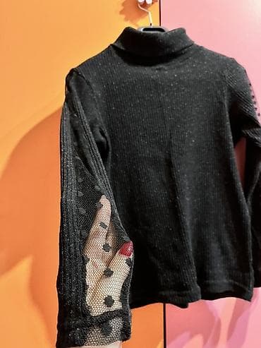 Cinslər və şalvarlar: Qız uşaqları üçün qara rəngli golf köynək - Model: uzunqol, balıqçı — 2