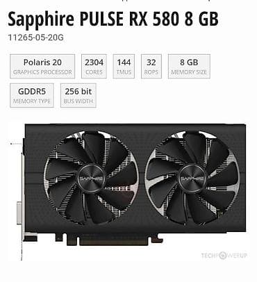 компьютер: Видеокарта для ПК ЖК Sapphire Radeon RX 580, 8 ГБ, Б/у — 2