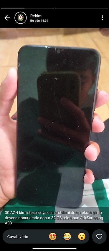 Samsung Galaxy A03, 32 GB, rəng - Qara, Qırıq