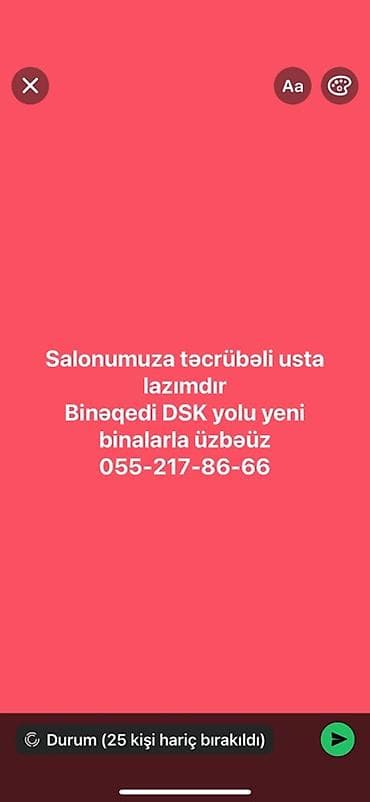 Vakansiya: Gözəllik salonu üçün təcrübəli usta - Axtarılan ixtisas