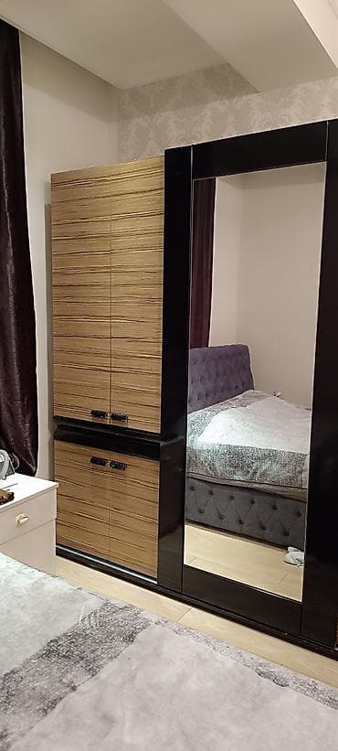 şkaf paltar: 3 qapılı, Güzgülü, Qara, Taxta, Kupe, Düz dolab — 6