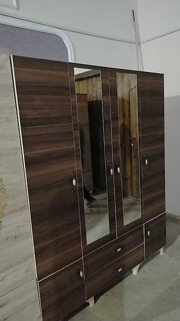 Yeni, 4 qapılı, Güzgülü, Ağ, Digər material, Açılan, Düz dolab