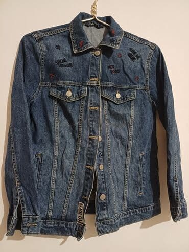 Şalvarlar: Dəbli cins gödəkçə - Klasik tünd mavi denim parça - Ön hissədə metal — 1