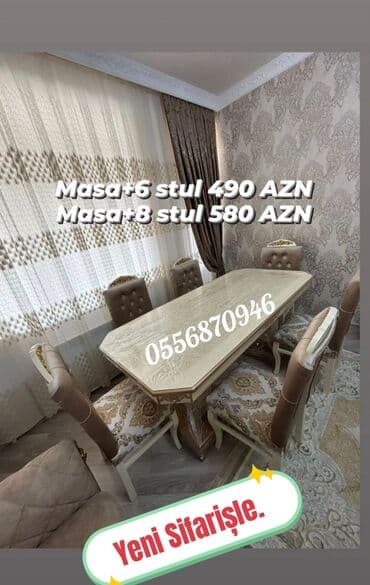 embawood masalar: Qonaq otağı üçün, Yeni, Açılan, Dördbucaq masa, 6 stul — 2