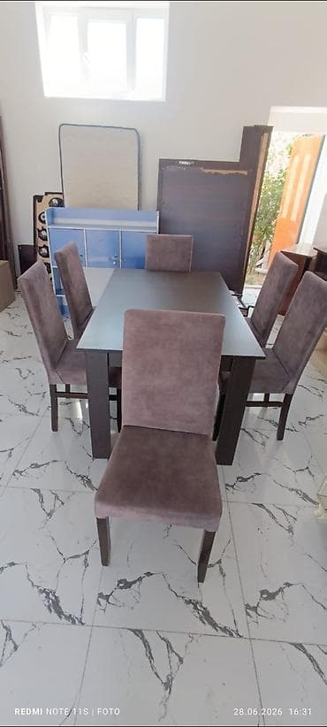 Qonaq otağı üçün, İşlənmiş, Dördbucaq masa, 6 stul — 1