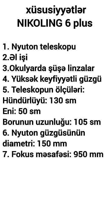 Телескопы: NIKOLING 6 Plus teleskopu – əvvəlcədən sifariş Məhsul tipi: Nyuton — 3