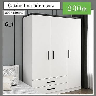 tek dolab: Ağ rəngdə 3 qapılı dolab – model G_1 Ölçü: 200 × 120 × 47 sm Dizayn — 1
