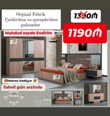 işlenmiş termolar: İkinəfərlik çarpayı, Termo, Dolab, 2 tumba, Azərbaycan, Yeni — 6