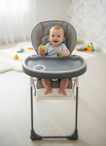 Uşaq yemək stulu - Rəng: boz tonlarda, arxa hissədə şirin