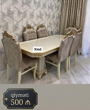 ucuz divanar: - Klassik üslubda yemək otağı dəsti - Dəst: 1 masa + 6 stul - Rəng — 1