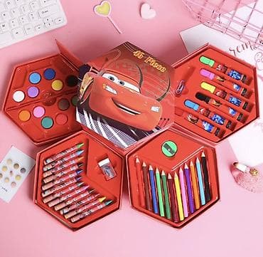 Uşaq Rəsm Dəsti – 46 hissəlik, altıbucaqlı qutu dizaynı Məzmun (hər