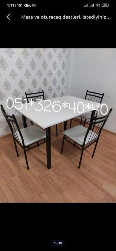 Masa və oturacaq dəstləri: Qonaq otağı üçün, Yeni, Dördbucaq masa, 4 stul — 28