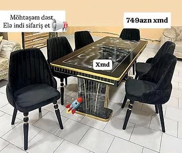 Qonaq otağı üçün, Yeni, Açılmayan, Dördbucaq masa, 6 stul