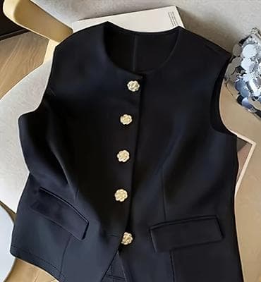 Plaşlar: Qadınlar üçün zərif qolsuz jilet - Rəng: qara - Model: dairəvi — 2