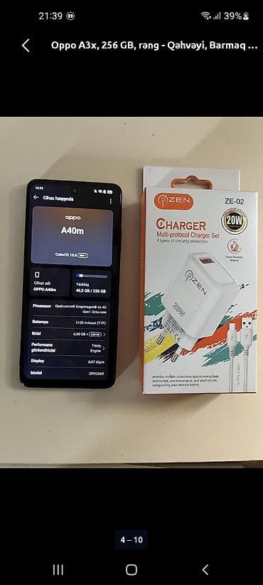 type c adapter: Oppo A3x, 256 GB, rəng - Qəhvəyi, Barmaq izi — 5