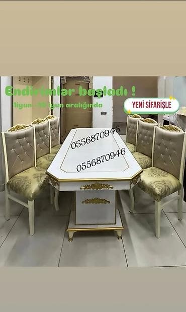 Qonaq otağı üçün, Yeni, Açılmayan, Dördbucaq masa, 6 stul