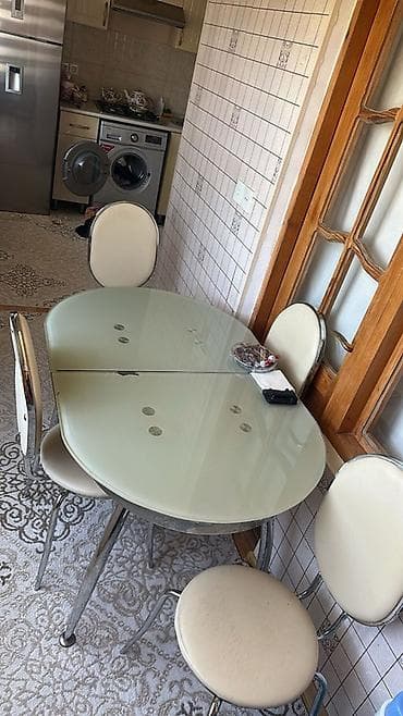 ağ sirkə: Mətbəx üçün, Açılan, Oval masa, 4 stul — 2