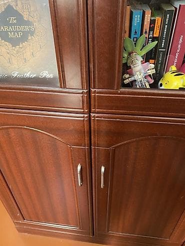 Книжные шкафы: Kitab vitrinli şkaf - Material: ağac teksturalı laminat/MDf, qəhvəyi — 5