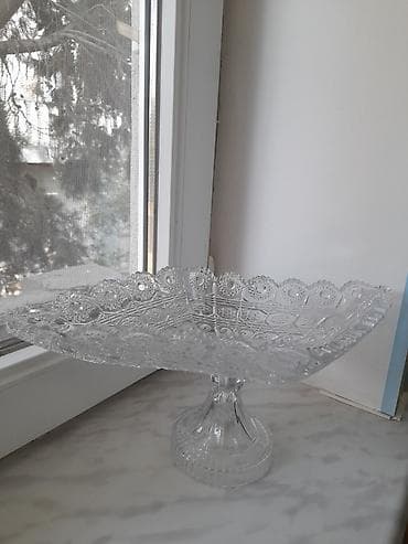 tort dekorlari: Şüşə ayaqlı qablar dəsti - Material: şəffaf şüşə, relyefli kəsmə — 4