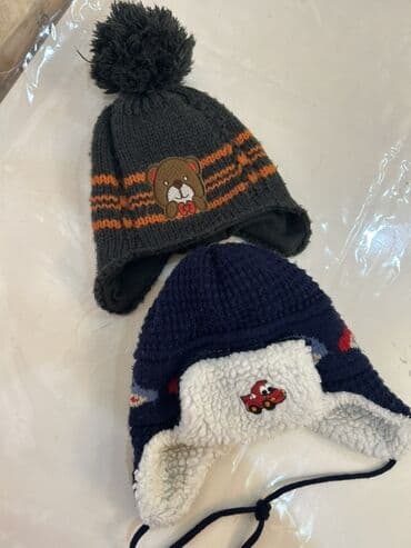 uşaqlar üçün yun papaqlar: Uşaq qış papaqları dəsti – 2 ədəd - Model 1: Tünd boz trikotaj papaq — 1